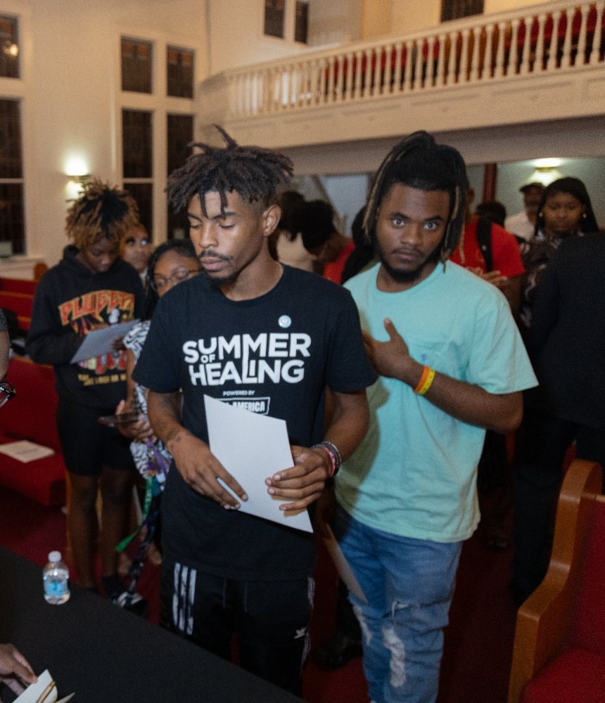 Students at a campus forum
